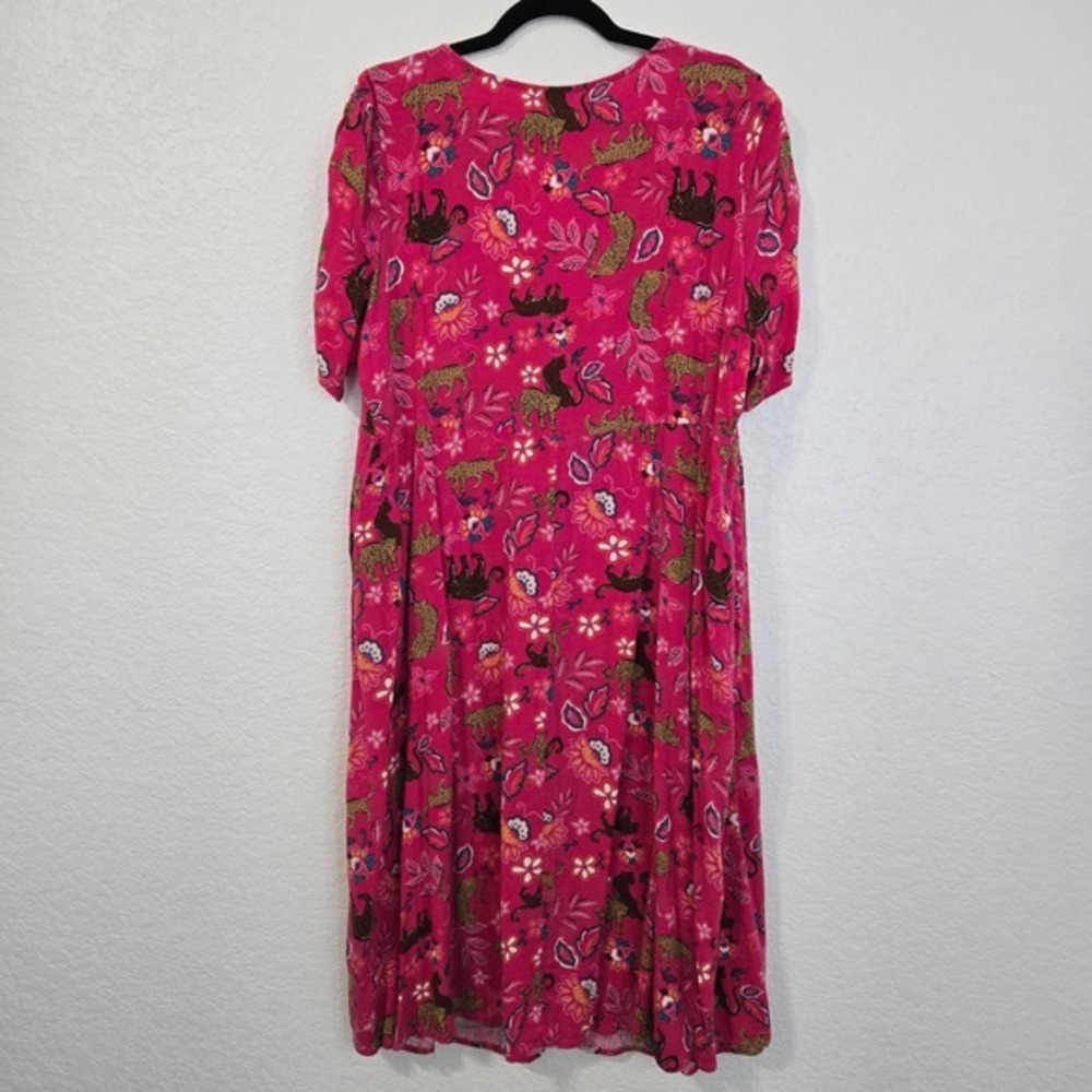 Torrid 2 Pink Leopard Floral Print Midi Dress Button Front V Neck Short Sleeve - Picture 4 of 6